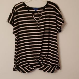 Apt 9 black, brown and white striped top
